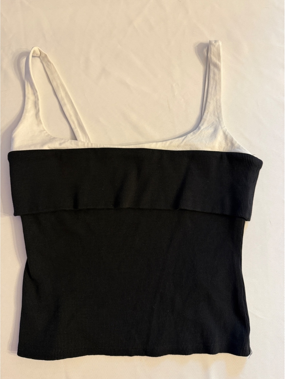 Anthropology  Women's Black Ribbed Knit Tank Top with White Straps Size M
